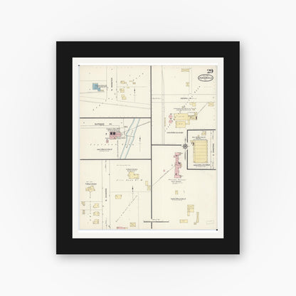 Old map wall art mockup — black gallery frame with white mat — Sanborn Fire Insurance Map from Jacksonville, Morgan County, Illinois (1914), Sheet #0029