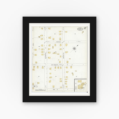 Old map wall art mockup — black gallery frame with white mat — Sanborn Fire Insurance Map from Arlington, Middlesex County, Massachusetts (1908), Sheet #0017