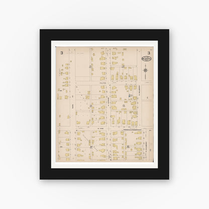 Old map wall art mockup — black gallery frame with white mat — Sanborn Fire Insurance Map from Wilmington, Clinton County, Ohio (1922), Sheet #0003