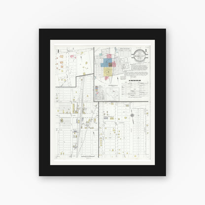 Old map wall art mockup — black gallery frame with white mat — Sanborn Fire Insurance Map from Archer City, Archer County, Texas (1934) - Complete Map Set