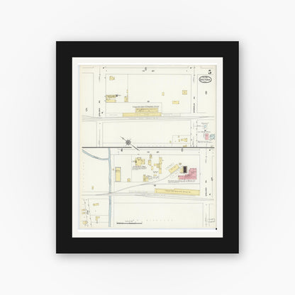 Old map wall art mockup — black gallery frame with white mat — Sanborn Fire Insurance Map from Daytona, Volusia County, Florida (1912), Sheet #0005