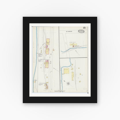 Old map wall art mockup — black gallery frame with white mat — Sanborn Fire Insurance Map from Rockford, Winnebago County, Illinois (1891), Sheet #0015