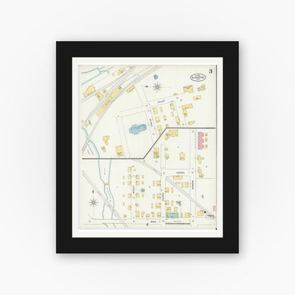 Old map wall art mockup — black gallery frame with white mat — Sanborn Fire Insurance Map from Blackstone, Worcester County, Massachusetts (1898), Sheet #0003