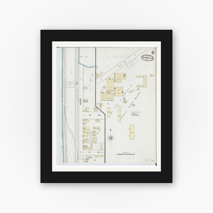 Old map wall art mockup — black gallery frame with white mat — Sanborn Fire Insurance Map from Painesville, Lake County, Ohio (1889), Sheet #0008