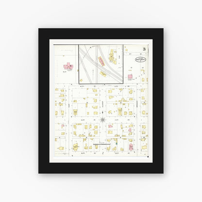 Old map wall art mockup — black gallery frame with white mat — Sanborn Fire Insurance Map from West Liberty, Muscatine County, Iowa (1906), Sheet #0003