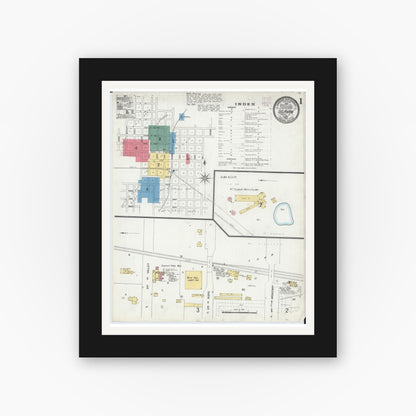 Old map wall art mockup — black gallery frame with white mat — Sanborn Fire Insurance Map from Delavan, Tazewell County, Illinois (1906) - Complete Map Set