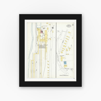 Old map wall art mockup — black gallery frame with white mat — Sanborn Fire Insurance Map from Austin, Potter County, Pennsylvania (1911), Sheet #0005