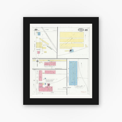 Old map wall art mockup — black gallery frame with white mat — Sanborn Fire Insurance Map from Kankakee, Kankakee County, Illinois (1930), Sheet #0040