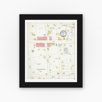 Old map wall art mockup — black gallery frame with white mat — Sanborn Fire Insurance Map from Italy, Ellis County, Texas (1899) - Complete Map Set