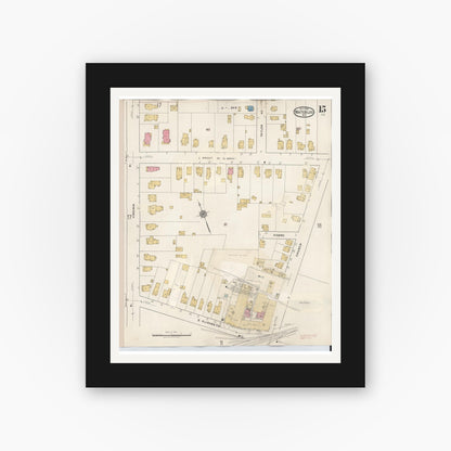 Old map wall art mockup — black gallery frame with white mat — Sanborn Fire Insurance Map from Waterloo, Seneca County, New York (1948), Sheet #0015
