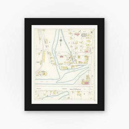 Old map wall art mockup — black gallery frame with white mat — Sanborn Fire Insurance Map from Pulaski, Pulaski County, Virginia (1913), Sheet #0006