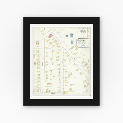 Old map wall art mockup — black gallery frame with white mat — Sanborn Fire Insurance Map from Oakfield, Genesee County, New York (1910), Sheet #0003