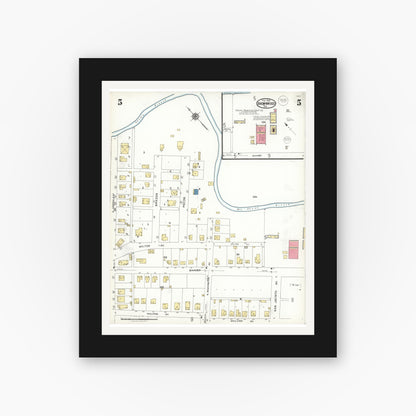 Old map wall art mockup — black gallery frame with white mat — Sanborn Fire Insurance Map from Brownwood, Brown County, Texas (1923), Sheet #0005