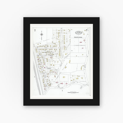 Old map wall art mockup — black gallery frame with white mat — Sanborn Fire Insurance Map from Lake Forest, Lake County, Illinois (1926), Sheet #0007
