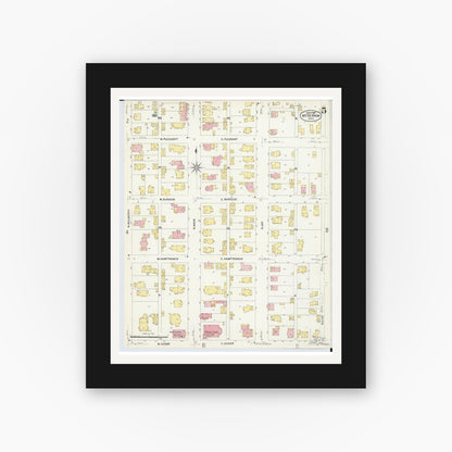 Old map wall art mockup — black gallery frame with white mat — Sanborn Fire Insurance Map from Mount Vernon, Knox County, Ohio (1907), Sheet #0005