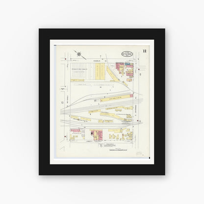 Old map wall art mockup — black gallery frame with white mat — Sanborn Fire Insurance Map from Battle Creek, Calhoun County, Michigan (1913), Sheet #0011