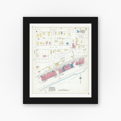 Old map wall art mockup — black gallery frame with white mat — Sanborn Fire Insurance Map from Peru, La Salle County, Illinois (1916), Sheet #0007
