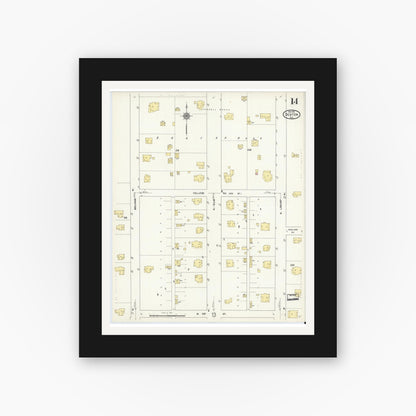 Old map wall art mockup — black gallery frame with white mat — Sanborn Fire Insurance Map from Denton, Denton County, Texas (1912), Sheet #0014