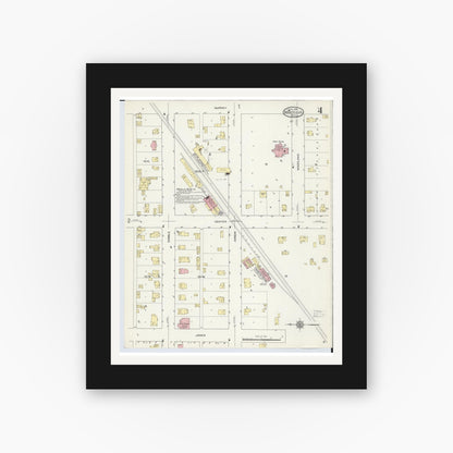 Old map wall art mockup — black gallery frame with white mat — Sanborn Fire Insurance Map from Marcellus, Cass County, Michigan (1914), Sheet #0004