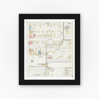 Old map wall art mockup — black gallery frame with white mat — Sanborn Fire Insurance Map from Decatur, Van Buren County, Michigan (1892), Sheet #0002
