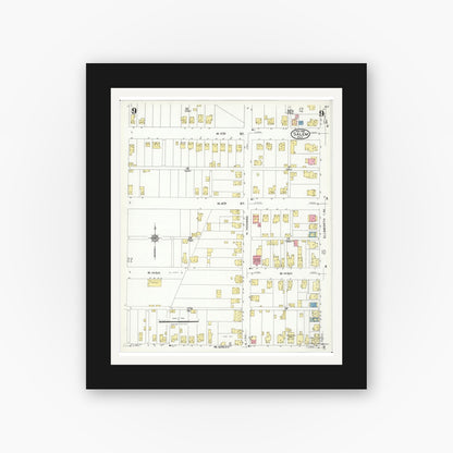 Old map wall art mockup — black gallery frame with white mat — Sanborn Fire Insurance Map from Salem, Columbiana County, Ohio (1926), Sheet #0009