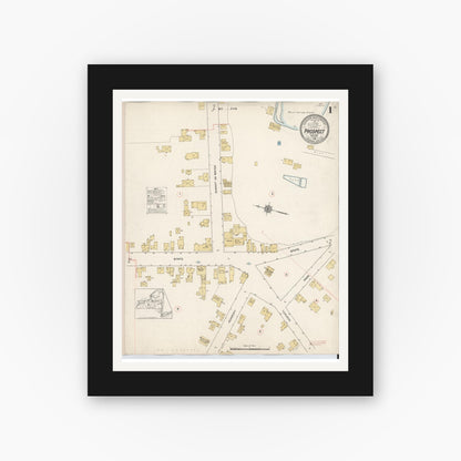 Old map wall art mockup — black gallery frame with white mat — Sanborn Fire Insurance Map from Prospect, Oneida County, New York (1912), Sheet #0001