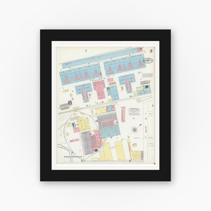 Old map wall art mockup — black gallery frame with white mat — Sanborn Fire Insurance Map from Jeannette, Westmoreland County, Pennsylvania (1905), Sheet #0003