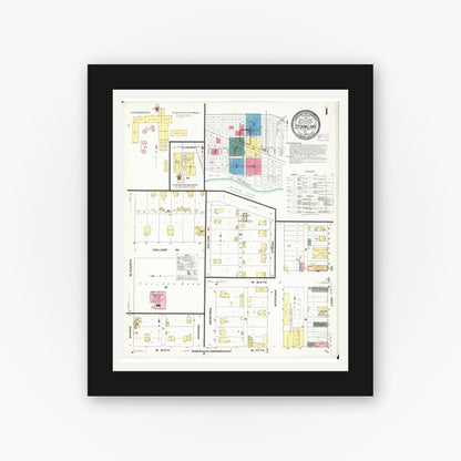 Old map wall art mockup — black gallery frame with white mat — Sanborn Fire Insurance Map from Storm Lake, Buena Vista County, Iowa (1909), Sheet #0001