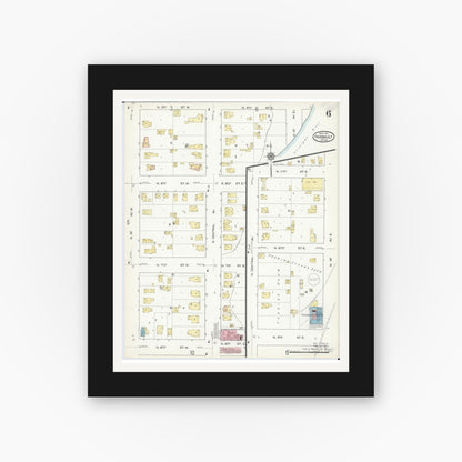 Old map wall art mockup — black gallery frame with white mat — Sanborn Fire Insurance Map from Faribault, Rice County, Minnesota (1914), Sheet #0006