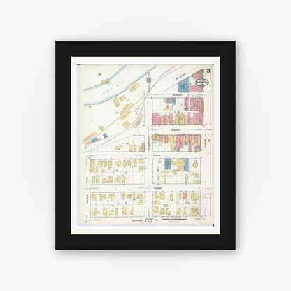 Old map wall art mockup — black gallery frame with white mat — Sanborn Fire Insurance Map from South Haven, Van Buren County, Michigan (1916), Sheet #0003