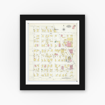 Old map wall art mockup — black gallery frame with white mat — Sanborn Fire Insurance Map from Arcanum, Darke County, Ohio (1907), Sheet #0004