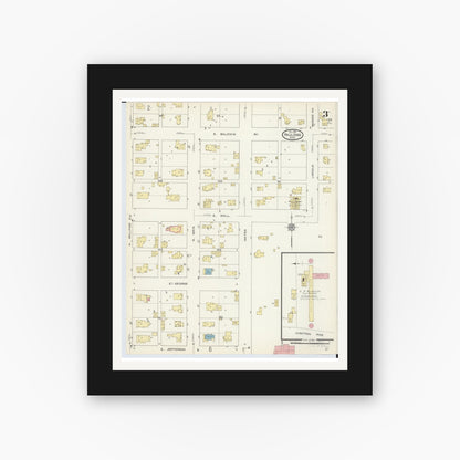 Old map wall art mockup — black gallery frame with white mat — Sanborn Fire Insurance Map from Paulding, Paulding County, Ohio (1913), Sheet #0003