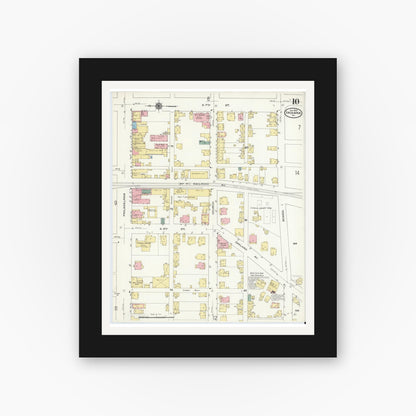 Old map wall art mockup — black gallery frame with white mat — Sanborn Fire Insurance Map from Indiana, Indiana County, Pennsylvania (1910), Sheet #0010