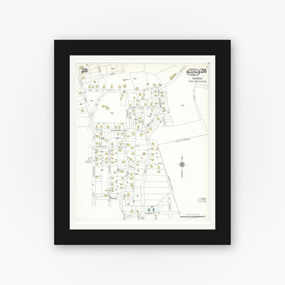 Old map wall art mockup — black gallery frame with white mat — Sanborn Fire Insurance Map from Wakefield, Middlesex County, Massachusetts (1923), Sheet #0028