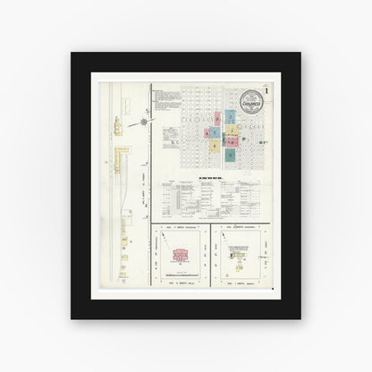 Old map wall art mockup — black gallery frame with white mat — Sanborn Fire Insurance Map from Childress, Childress County, Texas (1912), Sheet #0001