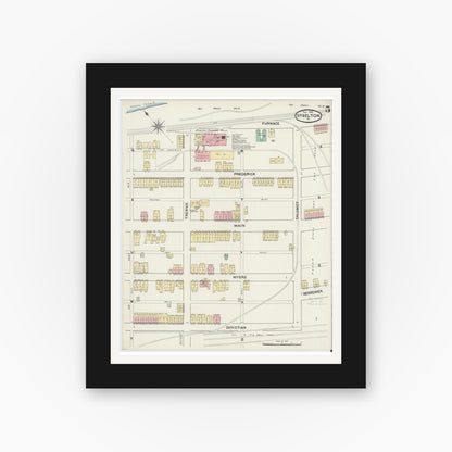 Old map wall art mockup — black gallery frame with white mat — Sanborn Fire Insurance Map from Steelton, Dauphin County, Pennsylvania (1890), Sheet #0005