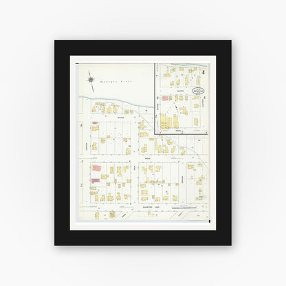 Old map wall art mockup — black gallery frame with white mat — Sanborn Fire Insurance Map from Newaygo, Newaygo County, Michigan (1911), Sheet #0004