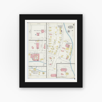 Old map wall art mockup — black gallery frame with white mat — Sanborn Fire Insurance Map from Monroe, Monroe County, Michigan (1893), Sheet #0005