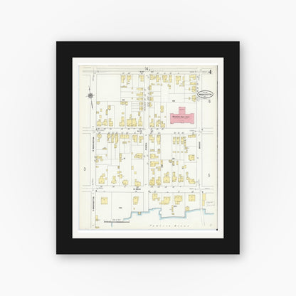 Old map wall art mockup — black gallery frame with white mat — Sanborn Fire Insurance Map from Washington, Beaufort County, North Carolina (1911), Sheet #0004