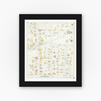 Old map wall art mockup — black gallery frame with white mat — Sanborn Fire Insurance Map from Covington, Miami County, Ohio (1905), Sheet #0002