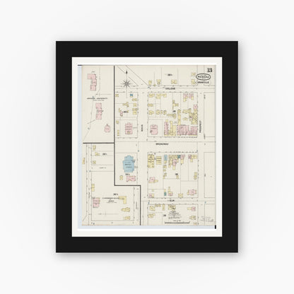 Old map wall art mockup — black gallery frame with white mat — Sanborn Fire Insurance Map from Newark, Licking County, Ohio (1889), Sheet #0013