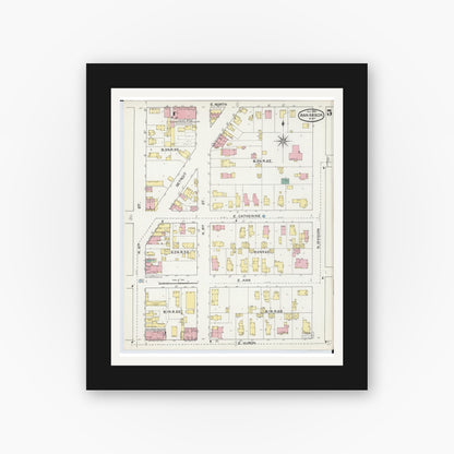 Old map wall art mockup — black gallery frame with white mat — Sanborn Fire Insurance Map from Ann Arbor, Washtenaw County, Michigan (1892), Sheet #0005