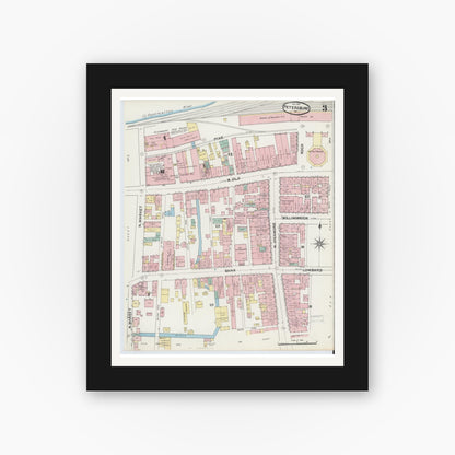 Old map wall art mockup — black gallery frame with white mat — Sanborn Fire Insurance Map from Petersburg, Independent Cities, Virginia (1891), Sheet #0003