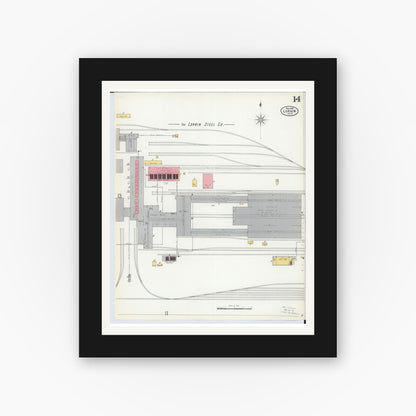 Old map wall art mockup — black gallery frame with white mat — Sanborn Fire Insurance Map from Lorain, Lorain County, Ohio (1900), Sheet #0014
