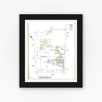 Old map wall art mockup — black gallery frame with white mat — Sanborn Fire Insurance Map from Honolulu, Oahu County, Hawaii (1955), Sheet #0170