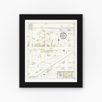 Old map wall art mockup — black gallery frame with white mat — Sanborn Fire Insurance Map from Wheatfield, Jasper County, Indiana (1909), Sheet #0001