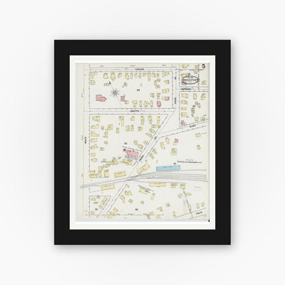 Old map wall art mockup — black gallery frame with white mat — Sanborn Fire Insurance Map from Brockport, Monroe County, New York (1892), Sheet #0005