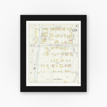 Old map wall art mockup — black gallery frame with white mat — Sanborn Fire Insurance Map from Lock Haven, Clinton County, Pennsylvania (1896), Sheet #0004