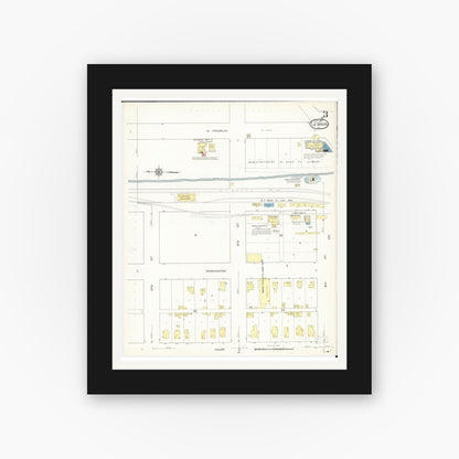 Old map wall art mockup — black gallery frame with white mat — Sanborn Fire Insurance Map from Le Mars, Plymouth County, Iowa (1913), Sheet #0003