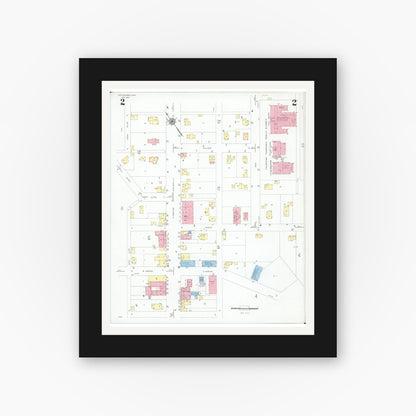 Old map wall art mockup — black gallery frame with white mat — Sanborn Fire Insurance Map from Doylestown, Wayne County, Ohio (1947), Sheet #0002